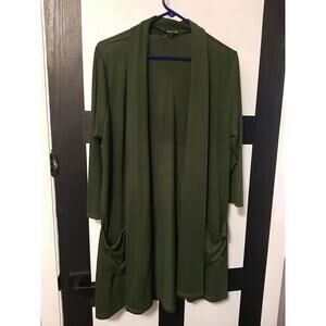 Olivia Blu Duster Cardigan Women’s 1x Long Sleeves Pockets Dark Green